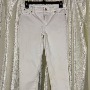 Talbots Petite Slim Ankle White Jeans Size 2P Gold Bead Pineapple on Pocket